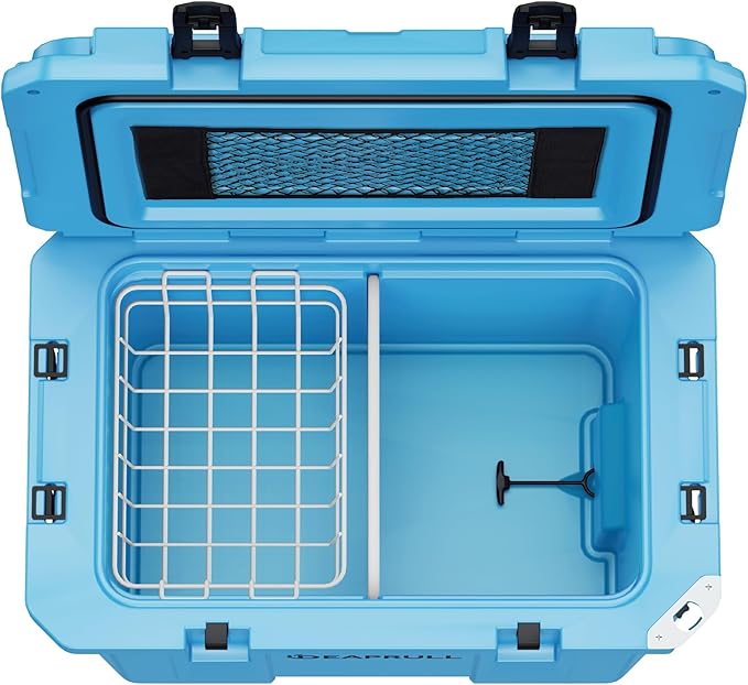 60 Quart Hard Cooler, Insulated Ice Chest Box Holds Ice for up to 6 Days, Portable Cooler with Nylon Rope Handles, Cup Holders, Double Latches for Camping Drink, Beach, Picnic, Fishing, Boat, Barbecue