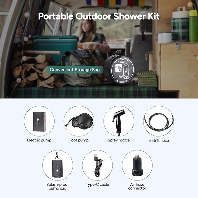 DR.PREPARE Camping Shower, 4 Gallons/5 Gallons Portable Shower with Rechargeable Electric Pump, Outdoor Shower Bag for Camping, Hiking, Traveling, Beach