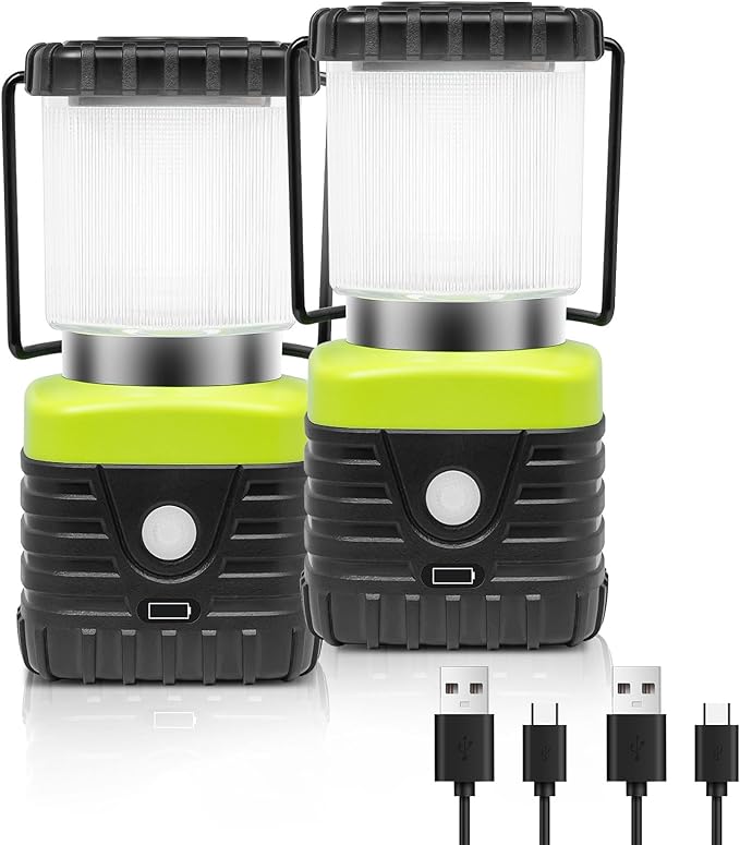 2PCS 6500K White Light LED Camping Lantern Rechargeable 1000LM, 4500mAh Power Bank, Flashlight for Hurricane Emergency, Hiking, IP44 Waterproof Lantern(Black)