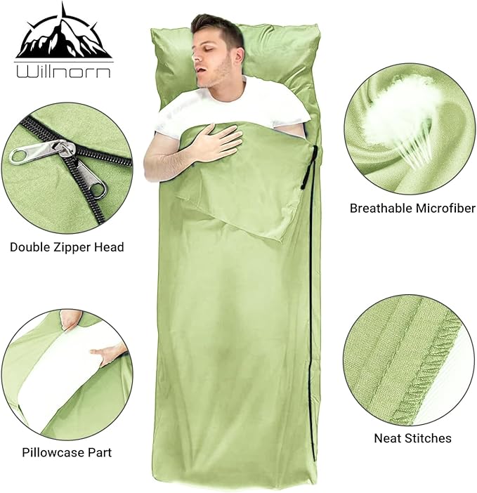 Sleeping Bag Liner,Travel Sheets & Adult Sleep Sack & Self Tan Sleep Sack for Backpacking,Hotel, Hostels, Lightweight Single Camping Sleep Pod