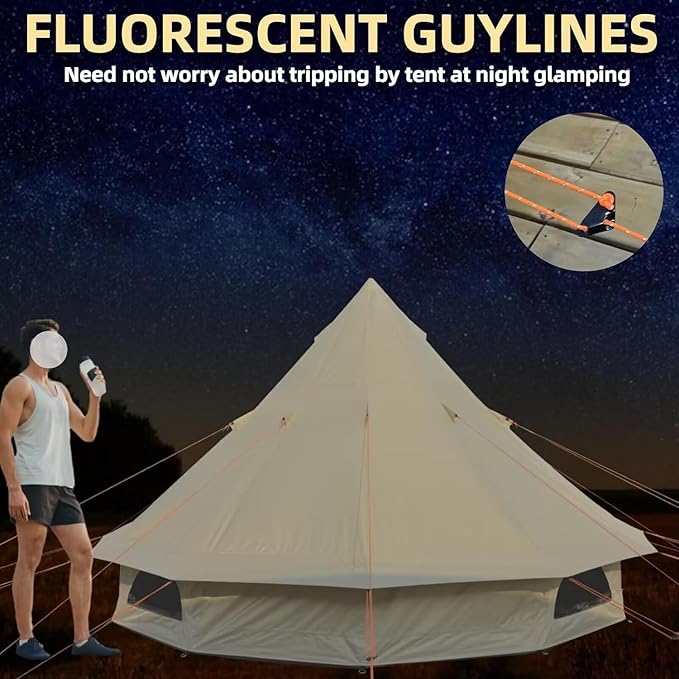 DANCHEL OUTDOOR B2A Waterproof Roomy Interior Yurt Tent, No Center Pole Bell Tent 4/8 Person Family Camping Glamping, 4 Season Hot Tents with Stove Jack 300D Oxford Nylon, 13ft/16.4ft Khaki