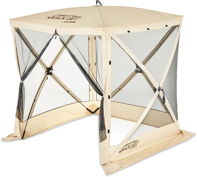 CLAM Pop Up Screen Tent, Outdoor Camping Gazebo Canopy, Traveler, 6' x 6', Tan