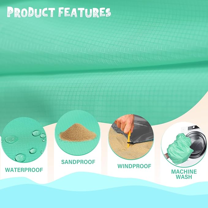 Beach Blanket Waterproof Sandproof 1-7 Adult Oversized 78 '' × 81 '' Lightweight Durable Compact Sand Free Beach Mat for Travel Camping Hiking Picnic Blanket