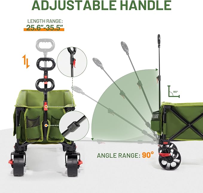 Timber Ridge 47" L Collapsible Wagon with Tailgate & Brake, 300lbs Heavy Duty Beach Wagon with All-Terrain Big Wheels, 250L Foldable Utility Cart for Sand Camping Sports Shopping, Green