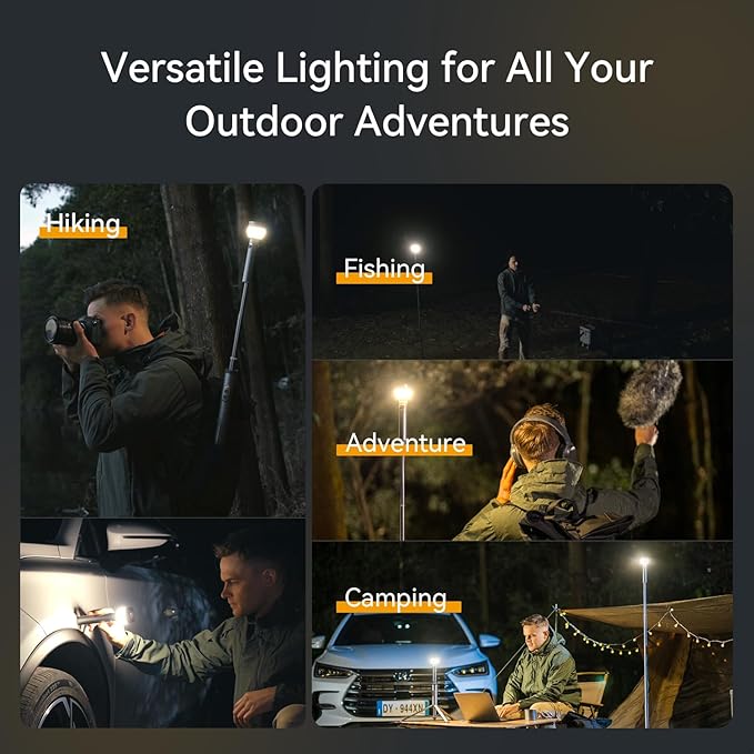 Camping Light Telescopic & Collapsible: 800 Lumens IP65 Waterproof Smart Remote Magnetic Base USB Rechargeable Battery Adjustable Height for Outdoor Adventure Hiking Emergency Lighting