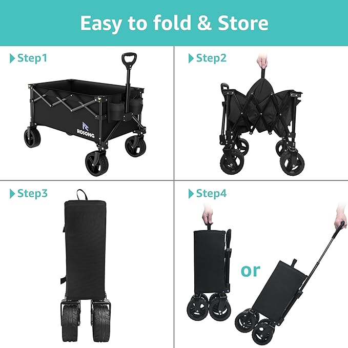 Folding Wagon Cart with Wheels Foldable - Collapsible Wagons Carts Heavy Duty, Fold Up Portable Utility Wagon for Grocery Beach Sports Fishing Camping Shopping, Carrito para Cargar Cosas Con Ruedas