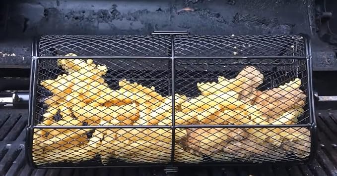 only fire Universal Rotisserie Basket Grill Accessory, Teflon Rotisserie Grill French Fries Basket Fits for Any Gas Grill or Other Ceramic Grills
