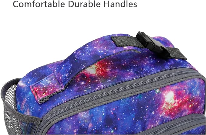 FlowFly Kids Lunch box Insulated Soft Bag Mini Cooler Back to School Thermal Meal Tote Kit for Girls, Boys, Galaxy