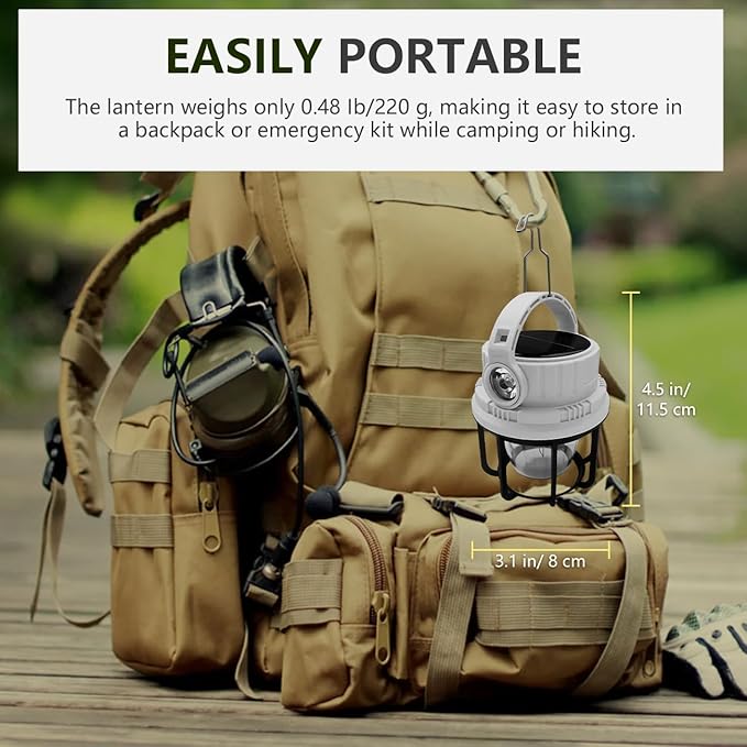 LED Camping Lantern Rechargeable, Solar Camping Lantern with USB Cable, 6 Light Modes Included with Two Light Source Modes for Hurricane, Power Outages