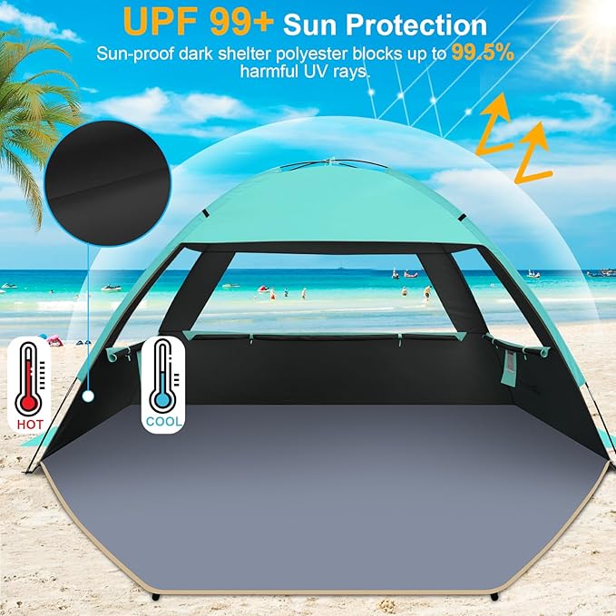 Gorich Beach Tent Sun Shelter for 3/4-5/6-7/8-10 Person with UPF 50+ UV Protection, Lightweight & Easy Setup Beach Shade Canopy, Portable Beach Shade Tent Beach Cabana