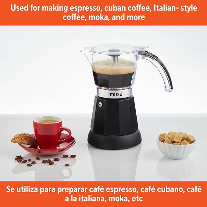 Imusa 6 or 3 Cup Electric Espresso Maker Black Coffee Machine for Cuban Coffee, Moka and Espresso Drinks
