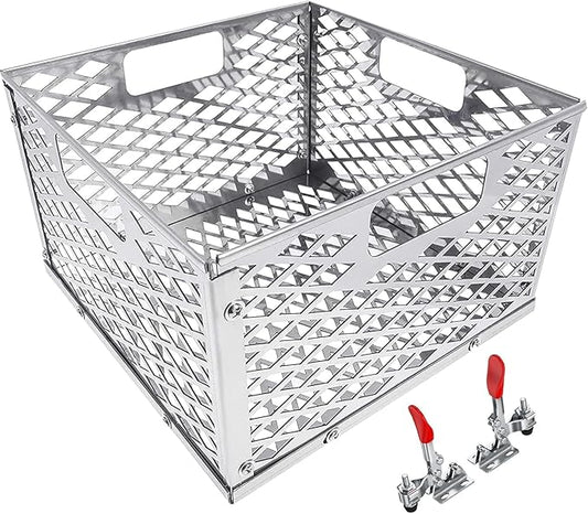 BBQ-PLUS Charcoal Firebox Basket and Smoker Door Clamps for Oklahoma Highland Bandera Longhorn,Charcoal Box,Fire Basket and Latches for Most Offset Smoker Grill,12 W x 12 D x 7.5 H,Stainless Steel