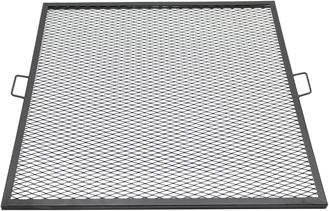 Sunnydaze X-Marks Fire Pit Cooking Grate - Outdoor Square Black Steel BBQ Campfire Grill with Handles - 40-Inch