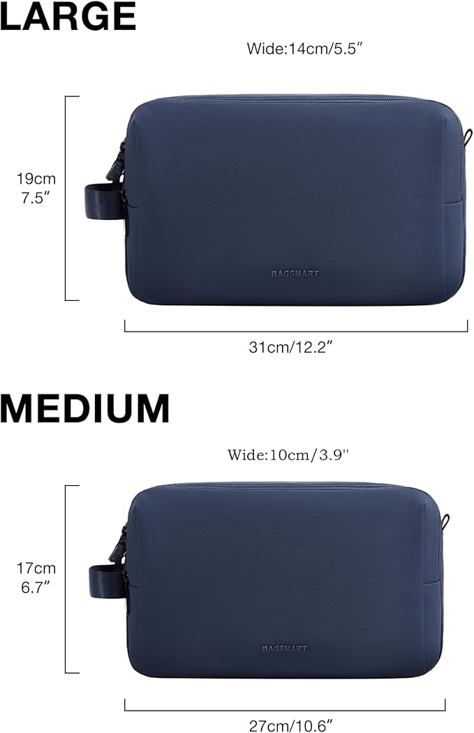 BAGSMART Toiletry Bag for Men, Travel Toiletry Organizer Dopp Kit Water-resistant Shaving Bag for Toiletries Accessories, Door Room Essentials,Navy Blue-medium