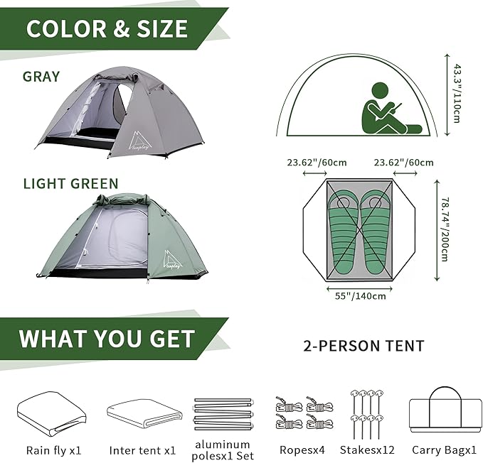 Ultralight Tent, Easy Setup, 1-2 Person Waterproof and Portable Tent for Camping Hiking Outdoor Climbing