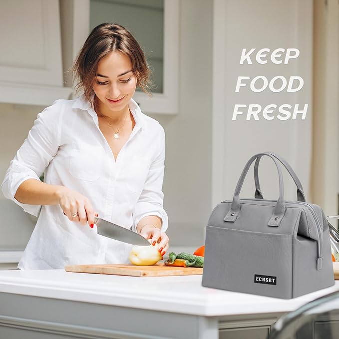 ECHSRT Large Insulated Lunch Bag for Women Men Leakproof Cooler Lunch Tote Bags for Work Travel Adult Thermal Lunchbox for Office -10L Grey