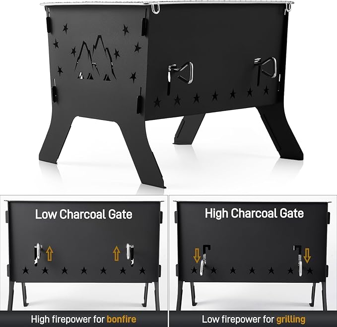 Odoland Camping Grill Portable Folding Charcoal Grills Backpacking BBQ Grill Campfire Grill with Carry Bag for Outdoor Cooking Hiking and Picnic