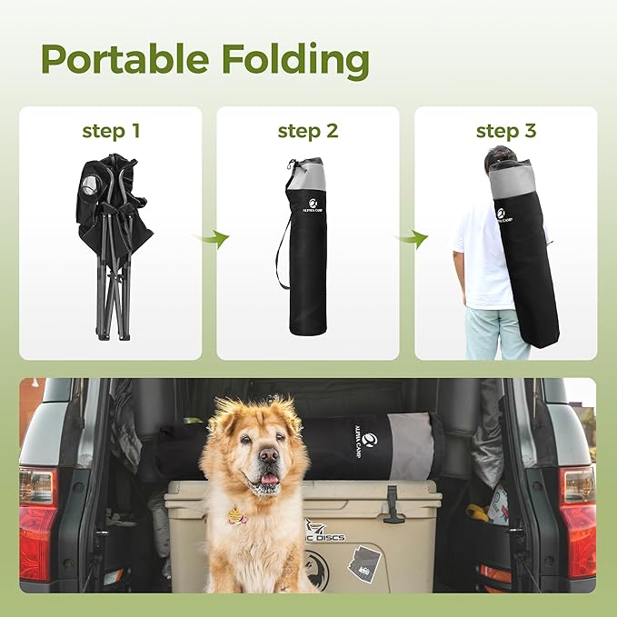 ALPHA CAMP Oversized Camping Folding Chair, Heavy Duty Support 450 LBS Steel Frame Collapsible Padded Arm Chair with Cup Holder Quad Lumbar Back, Portable for Outdoor