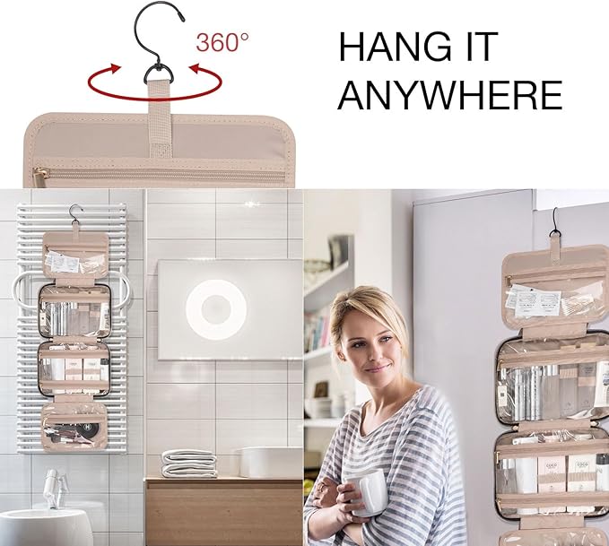 BAGSMART Toiletry Bag Travel Bag with Hanging Hook, Water-resistant Makeup Cosmetic Bag Travel Organizer for Accessories, Shampoo, Full-size Container, Toiletries (Green, Medium)