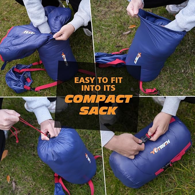 Ultralight Down Sleeping Bag - 650 Fill Power, 27oz Compact Envelope Bag for Backpacking, Camping, Hiking - 35-50f, Lightweight & Compressible, Also Ideal As a Cape