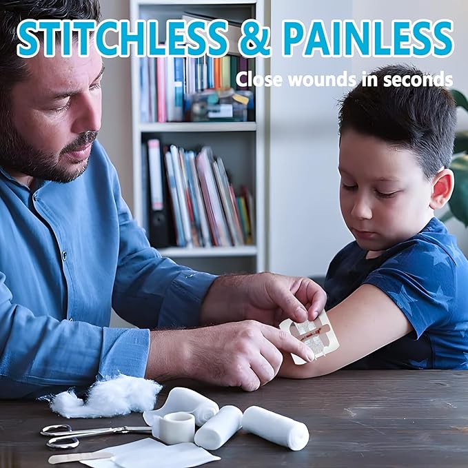 Senvok Emergency Wound Closure Device 4 Pcs - Upgraded Zip Stitch Wound Closure Strips - Butterfly Bandages Laceration Closure Strips for Quick, Painless, Stitchless Wound Closure