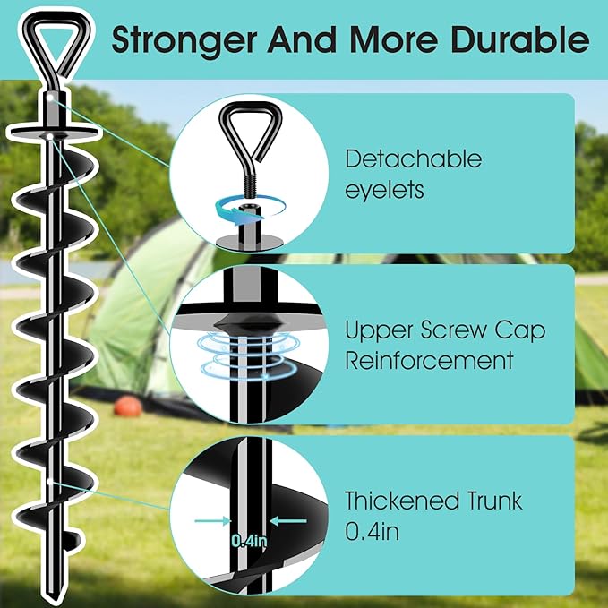 Ground Anchors Screw in, Heavy Duty Ground Trampoline Stakes High Wind Tent Stakes for Tent, Trampoline, Gazebo, Carport, Trap Anchor, Canopies, Swing Set
