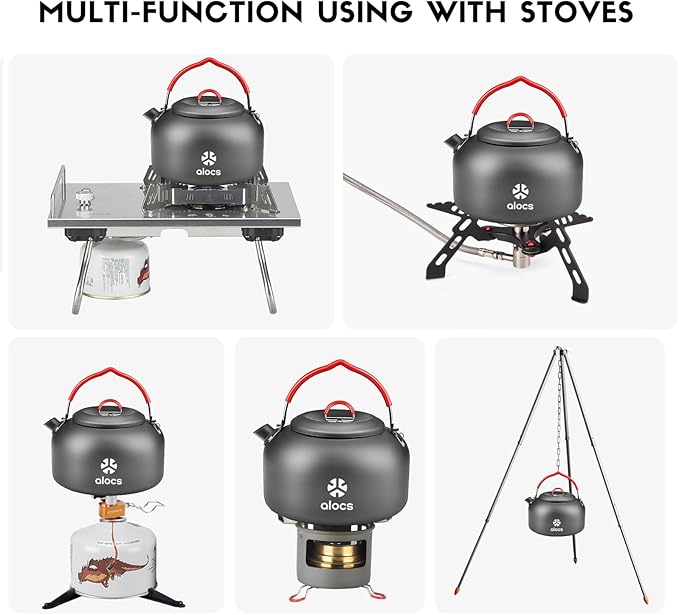 Alocs 1.4L Kettle Teapot, Portable Camping Coffee Pot, Hard-Anodized Aluminum Camping Kettle, Compact Tea Kettle for Stove Top, Outdoor, Hiking, Camping, Picnic and Traveling.