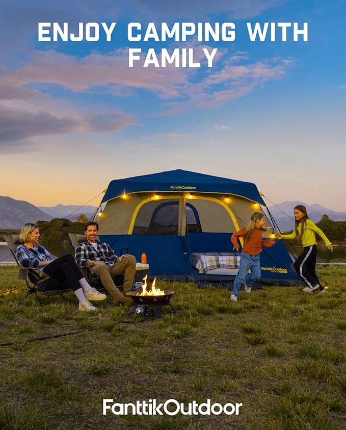 FanttikOutdoor Camping Tent 4/6/8/10 Person Instant Cabin Tent Setup in 60 Seconds with Rainfly & Windproof Portable with Carry Bag for Family Camping & Hiking, Upgraded Ventilation
