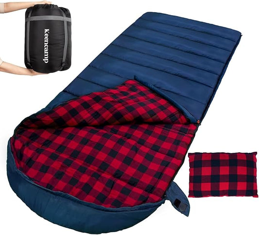 0 Degree Sleeping Bag Cotton Flannel Winter Cold Weather for Adults XXL Sleeping Bag 4 Season Big and Tall with Pillow Compression Sack