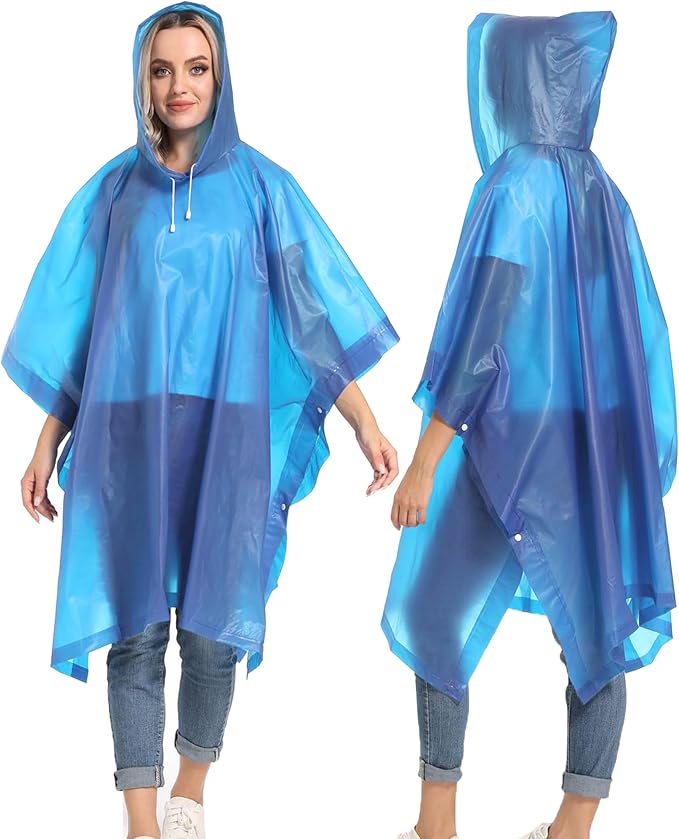 Reusable Rain Ponchos with Drawstring Hood for Adults, Waterproof Thicken Rain Coat, 2 Packs