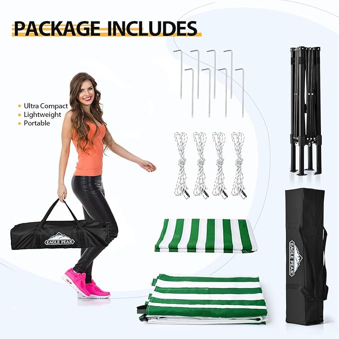 EAGLE PEAK Flex Ultra Compact 4x4 Pop-up Canopy, Sun Shelter, Changing Room, Portable Privacy Canopy Cabana for Pool, Fashion Photoshoots, or Camping, 4x4 ft, Green/White