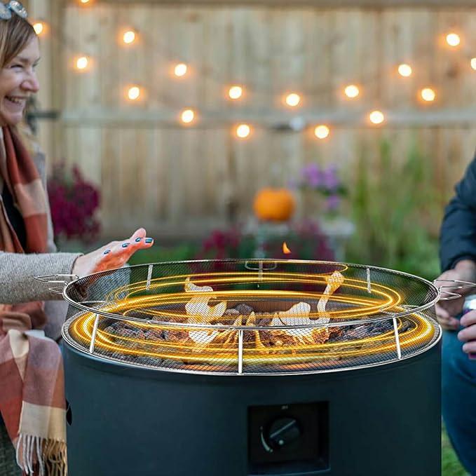 Fire Pit Spark Shield Cover for Solo Stove Bonfire, 304 Stainless Steel Spark Screen for 19.5 Inch Solo Stove Bonfire, Firepit Lid with Cooking Grate & Guild Stick for Outdoor Patio Fire Pits Backyard