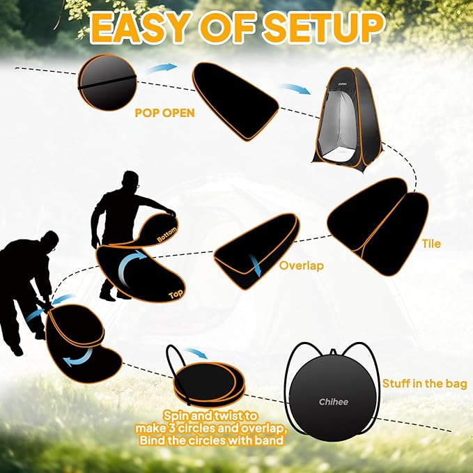 Chihee Outdoor Privacy Shelter Pop Up Camping Bathroom Tent Pod Portable Changing 1 Room Instant Camp Toilet Stall Shower Tents Dressing Room Foldable with Cover Floor Carry Bag Hiking Fishing