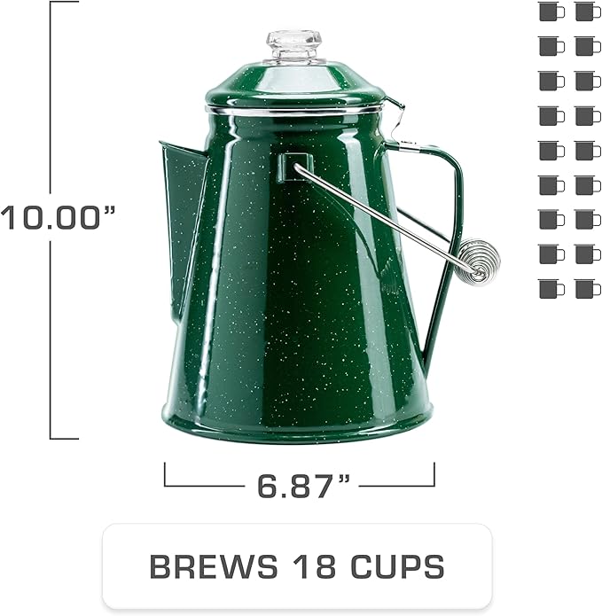 COLETTI Classic Percolator Coffee Pot — Camping Coffee Percolator, Campfire Coffee Pot – Camping for Groups — Brew for the Whole Campsite (Green, 18 Cup)