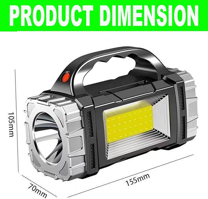 Solar Rechargeable LED Soptlight Flashlight, Super Bright 7000LM Handheld LED Searchlight, Multifunctional Camping Lantern Light, 8 Light Modes, Waterproof IPX4, Power Bank, for Emergency, Home