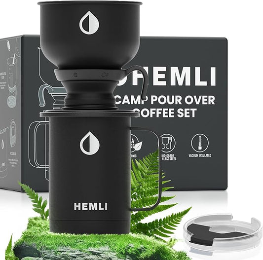 Pour Over Camp Coffee Maker Set– Vacuum Insulated Mug with Leakproof Lid, Stainless Steel Micro Filter, Scratch-Resistant Finish, Portable Coffee Maker for Camping, Travel & Outdoor Adventures