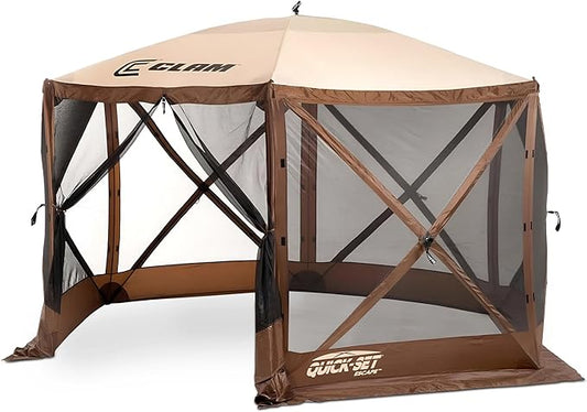 CLAM Pop Up Screen Tent, Outdoor Camping Gazebo Canopy, Escape, 11.5', Brown - Heavy-Duty Portable Screened Shelter with Netting for Beach, Patio, and Backyard