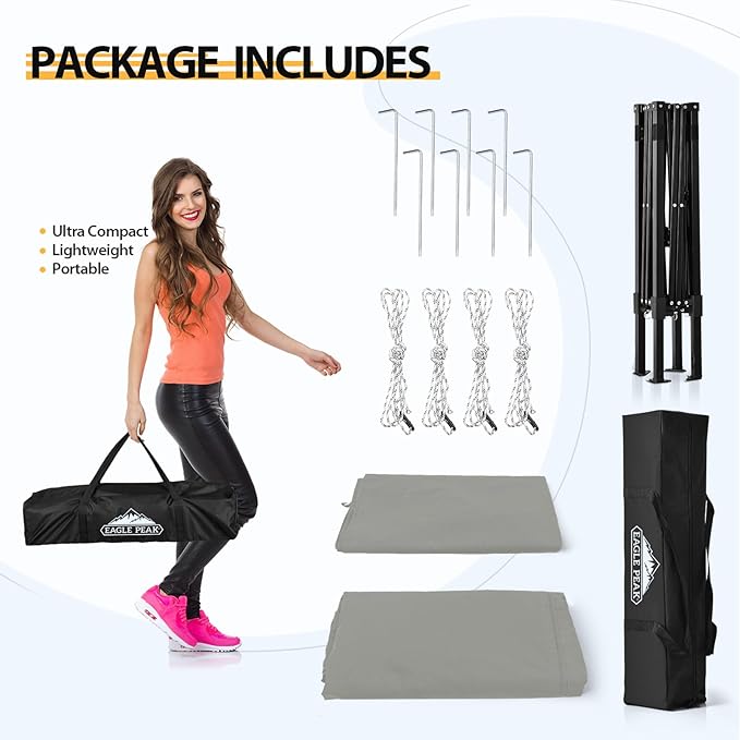 EAGLE PEAK Flex Ultra Compact 4x4 Pop-up Canopy, Sun Shelter, Changing Room, Portable Privacy Canopy Cabana for Pool, Fashion Photoshoots, or Camping, 4x4 ft, Gray