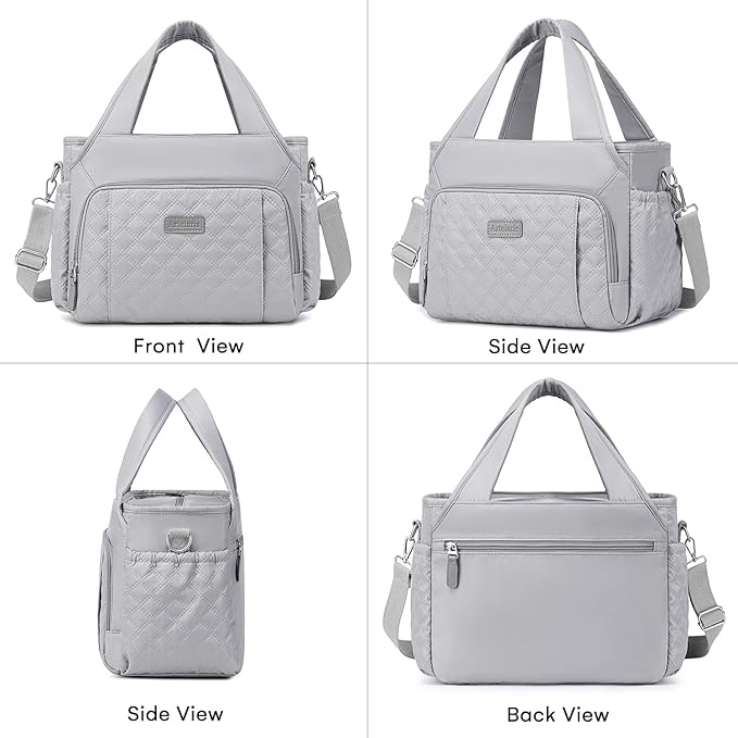 Artelaris Lunch Bag for Women, Insulated Lunch Box for Work, Large Leakproof Cooler Purse with Side Pockets & Removable Shoulder Strap Women's Lunch Tote Bag for Picnic Beach Cute Lunch Bags (Gray)