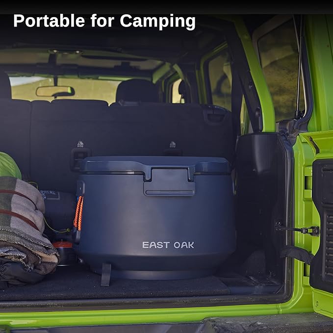 East Oak Hard Cooler 25 QT Round Ice Chest with Drain Plug Insulated Portable Outdoor Cooler for Camping Backyard Party High Capacity 28 Cans, Navy Blue