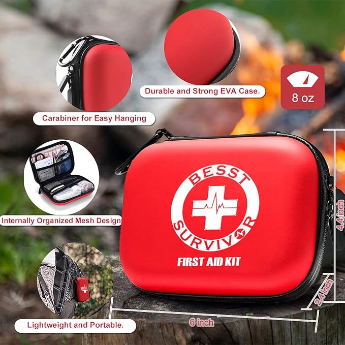 Mini First Aid Kit -Small Waterproof Hard Shell Medical Kit with Compartments for Camping, Hiking, Car, Home, Office, School - Emergency First Aid Supplies and Survival Kit