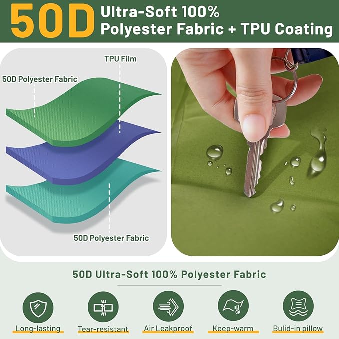 Sleeping Pad for Camping, 6" Extra Thick Camping Sleeping Pad with Pillows & Built-in Foot Pump, Ultralight Inflatable Sleeping Pads Compact for Travel Tent Hiking Camping Backpacking Car Camp Gear