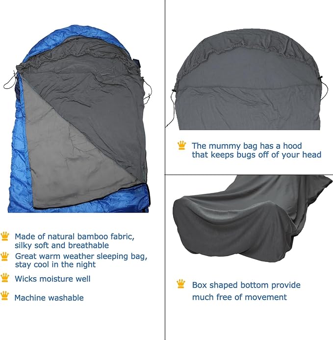 Travel Sheets for Hotel, Rayon Derived from Bamboo, Stretchy Sleep Sack for Adults, Warm Weather/Summer Sleeping Bag Liner for Camping and Travel, Rectangular with Pillow Pocket, Mummy, Cooling Sheets