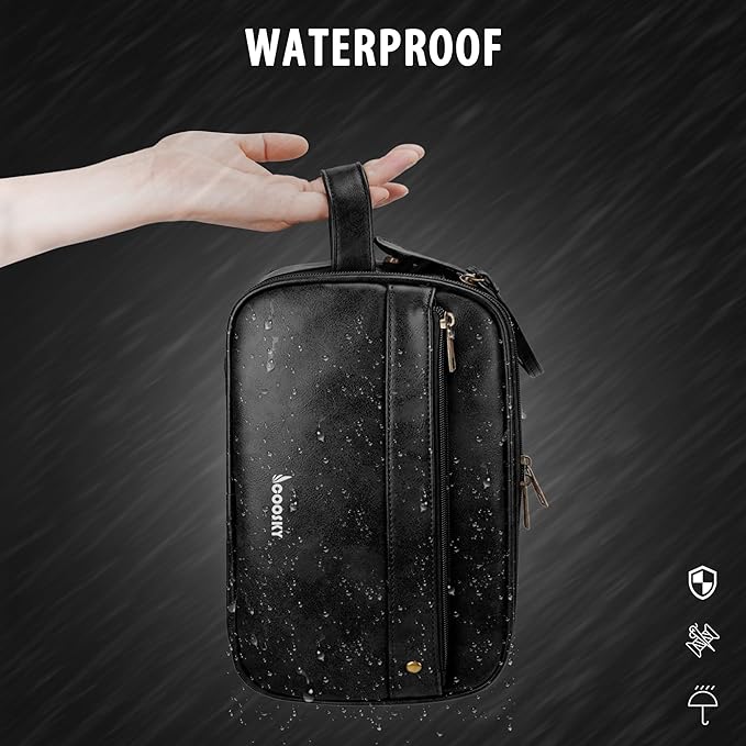 Travel Toiletry Bag for Men, Large Hanging Toiletries Organizer Bags for Women, Cruise Ship Essentials, Water-resistant Shaving Case, PU Leather Makeup Accessories, Cosmetic Dopp Kit, Black