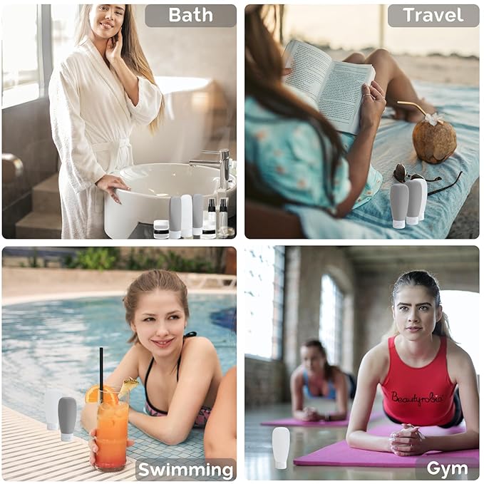 20 Pack Travel Bottles Set - TSA Approved Leak Proof Containers Kit for Toiletries - Portable Refillable Accessories for Shampoo, Conditioner, Lotion, Liquids (Black & White)