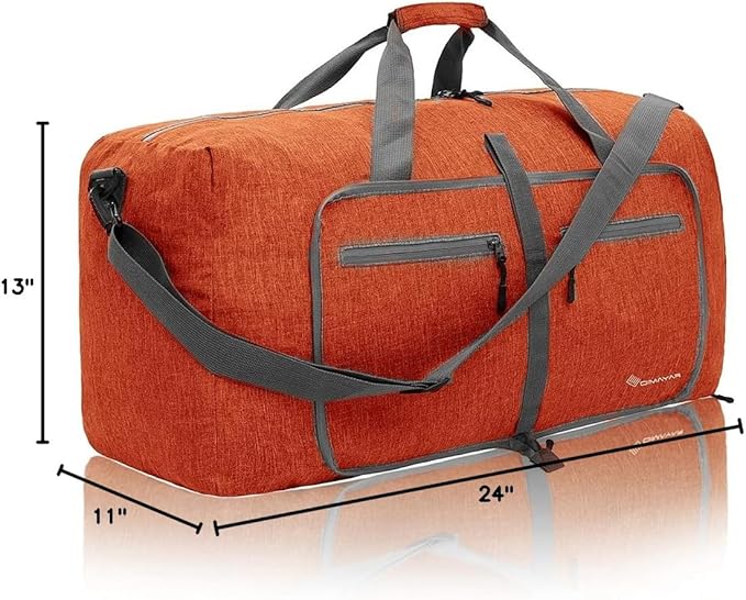 Dimayar 65L Travel Duffle Bag for Men Women - Foldable Duffel Bag with Shoes Compartment - Overnight Bags Waterproof & Tear Resistant(Orange)