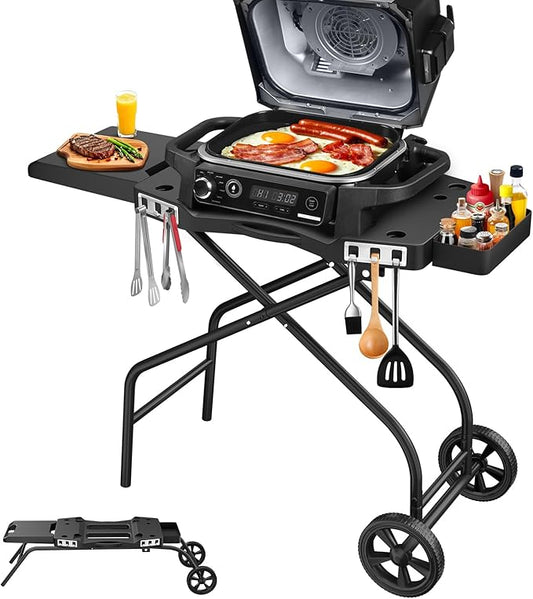 Grill Stand for Ninja Woodfire Outdoor Grills, Fits for Ninja OG700 Series OG701 OG705 OG750 OG751, Collapsible Outdoor Grill Cart for ninja Smoker, 22" Blackstone, Hooks