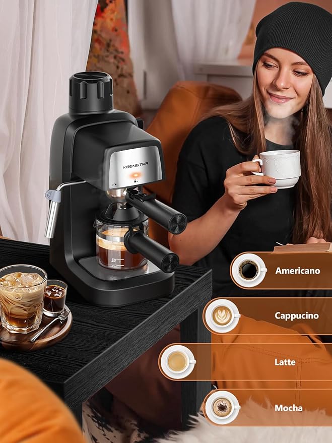 3.5Bar Espresso Machine with Milk Frother, 800W Compact Espresso and Cappuccino Machine with Preheating Function, 4 Cup Espresso Maker for Cappuccino or Latte, Gift for Coffee Lover