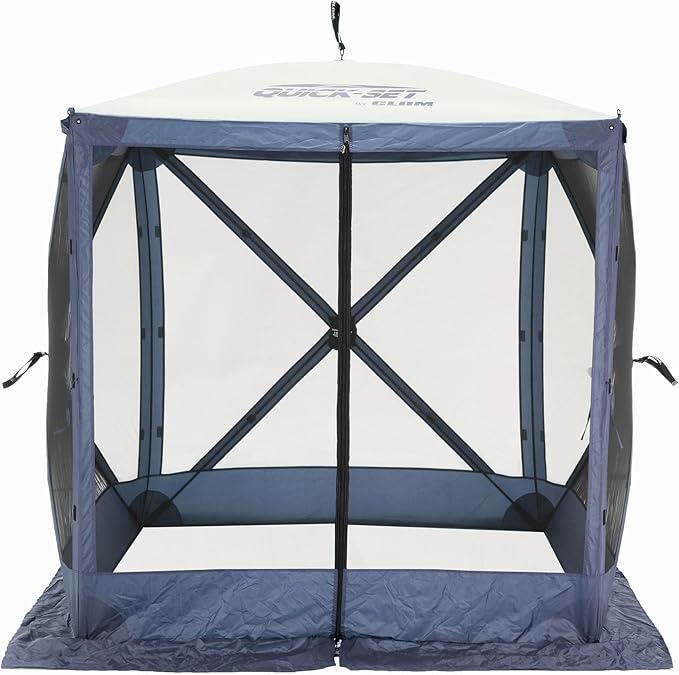CLAM Quick Set Traveler 6 x 6 Ft Portable Outdoor Shelter, Blue + Clam Quick Set Screen Hub Tent Wind & Sun Panels, Accessory Only, Blue (3 Pack)