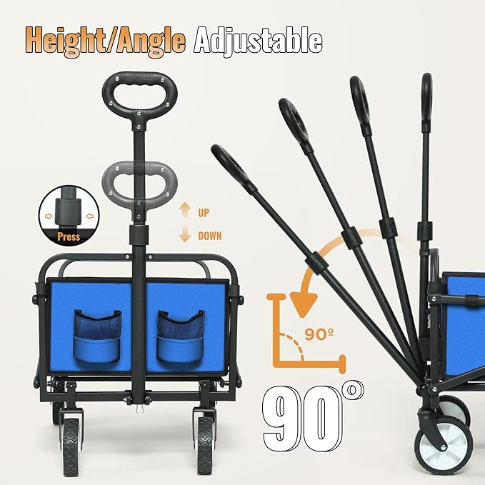 LUXCOL Wagon Cart Foldable, Collapsible Folding Wagon with All-Terrain Wheels & Adjustable Handle, Portable Heavy Duty 200LBS Weight Capacity for Grocery Shopping, Sport, Camping, Garden, Outdoor Use